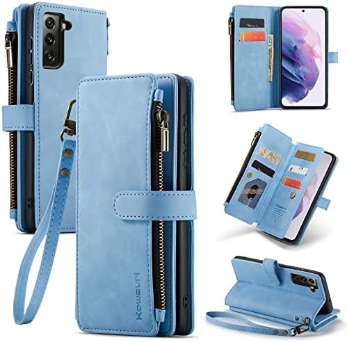 Caso Kowauri para Samsung S22 5G, PU Carteira de couro Folio Flip Caso Zipper Pocket Card Slots