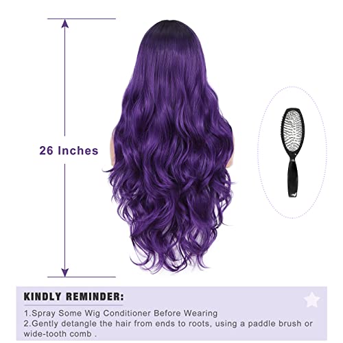 Wignee ombre perucas roxas 26 polegadas perucas de onda corporal para mulheres negras raízes de cabelo escuro