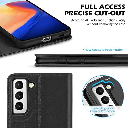 Caso Shieldon para Galaxy S21 Fe 5G, Caso de couro genuíno S21FE Caixa de carteira Magnetic RFID Bloqueio de cartão