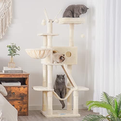 HEY Brother Cat Tree, Torre de gatos de 61 polegadas para gatos internos, casa de gatos com cama de plataforma