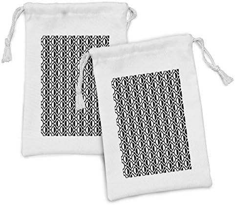 Conjunto de bolsas de tecido preto e branco de Ambesonne de 2, padrão de treliça com círculos e linhas