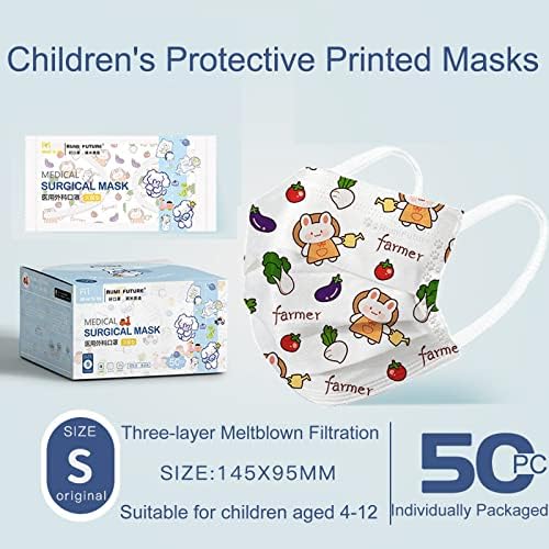 Juwrx 50pcs Kids descartáveis ​​máscaras faciais com pacote fofo de pacote Individado Filtro de proteção de 3 camadas
