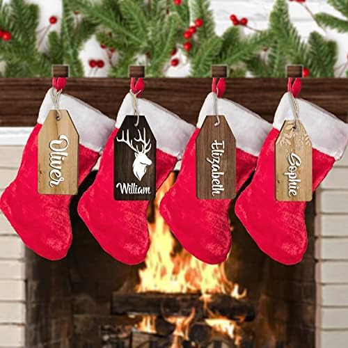 Casa e planejar nomes de estoque de Natal Tags - Tags personalizadas de estoque de padrão de madeira