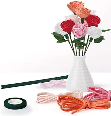 Crepe Paper Flower Kits DIY com 6 rolos de papel rolos, 12 PCs Flores Material com fio de ferro, fita floral