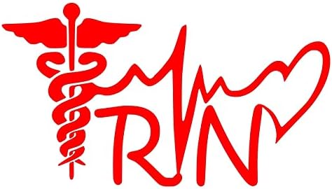 UR impressões vermelhas 5.5in. Enfermeira Registrada - RN Caduceus Lifeline Decal de adesivo de vinil