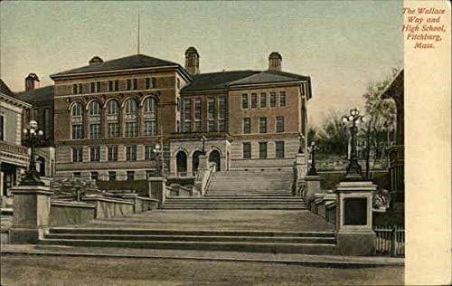The Wallace Way e High School Fitchburg, Massachusetts MA Original Antique Post cartão
