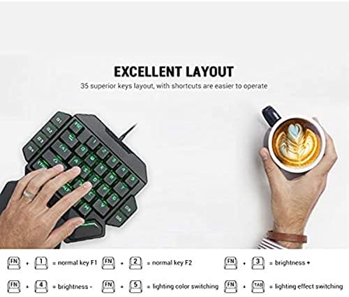 Teclado de jogo OneHanded Sujrtkan, teclado RGB Gaming Builtin 9 Backlight Colors, 35key portátil teclado ergonômico