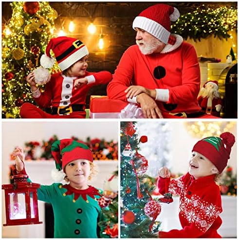 Jagely 6 peças chapéu de malha de natal com pompom unissex chapéu de natal elfo santa chapéu de malha natal