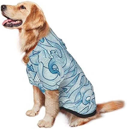 Capuz de cachorro grande aquarela-aquarela-azul-linear roupas de estimação com chapéu de gato macio casaco xx-largo