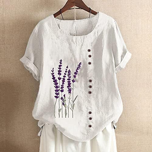 White Ladies Crew Linen Linen Cotton Floral Graphic Loose Fit Grass Top Tshirt Summer Fall Brunch Tshirt