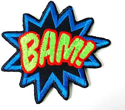 Th bam! Comics de super-heróis de alfabetes Retro Fun Blue Color Logo Appliques Bordado costurar
