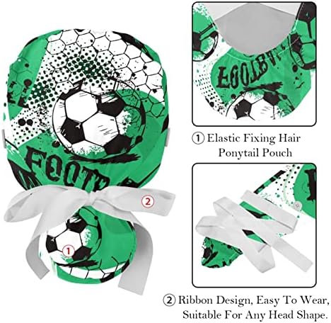 Linhas de brilho de bola de futebol fundo 2 PCs Chapéus bouffantes ajustáveis ​​com botões e tampas de gravata