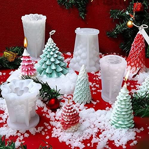 IDOTODO 7PCS 3D Mold de vela de Natal, árvore de Natal de Mold de Silicone, Papai Noel, chapéu de Natal,