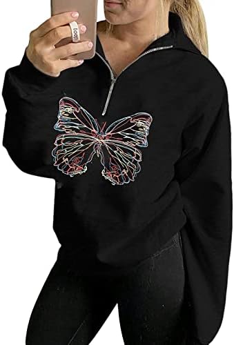 Hoodie de manga comprida de borboleta para mulheres, bordando, bordando moletom de streetwears
