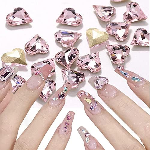 3d rosa -de -rosa amuletos de unhas para unhas de acrílico, 10pcs cristal coração unhas strasss unhas jóias