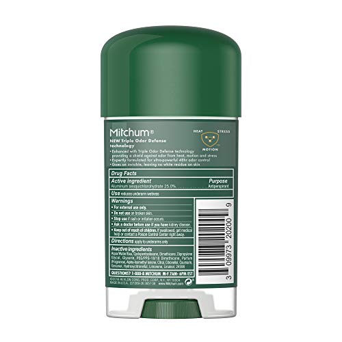 Mitchum Antipersppirant Desodorant Stick para homens, gel de defesa de odor triplo, proteção