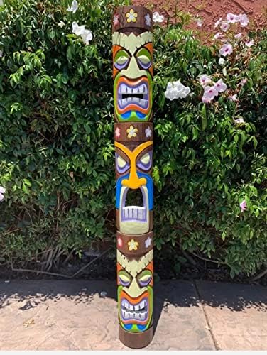 Tiki Totem Língua 3 Face Tribal Máscara de parede de madeira Pátio Decoração de barra tropical 40