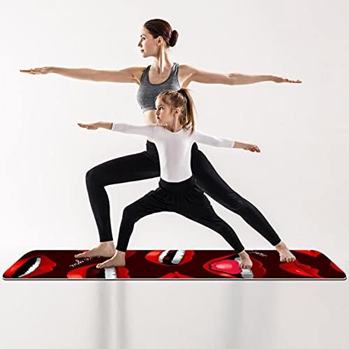 Exercício e fitness de espessura sem escorregamento 1/4 tapete de ioga com lábios bela estampa vermelha para