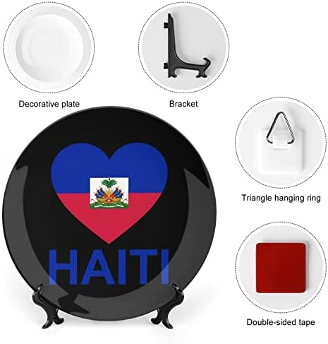 Love Haiti Placas decorativas redondas de pratos de cerâmica com exibição para decoração de casamento em casa