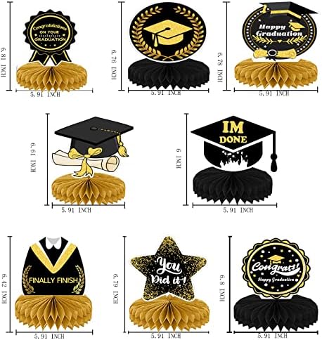 8 Peças Classe de 2022 Decorações de festa de graduação, Tabelas de graduação em preto e dourado Decoração de Toppers,