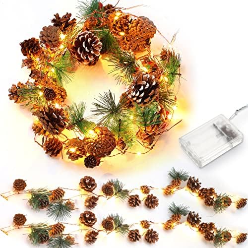 2 peças 20 luzes de Natal LED com bagas vermelhas operadas por bateria Luzes de árvore de Natal com pinheiro