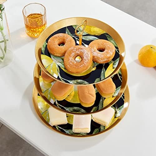 Suporte de bolo, suporte de cupcake, tela de tabela de tabela de stands, padrão amarelo de frutas de limão