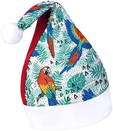 Folhas tropicais e pássaros papagaio de chapéu de Natal engraçado lantejoulas chapéus de Papai Noel para homens