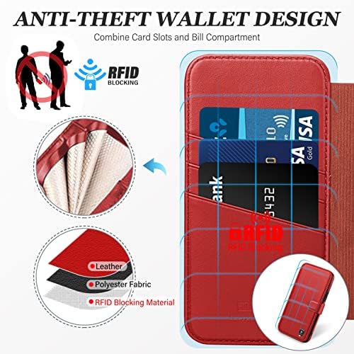 Caso Wenbelle para o iPhone 13 Wallet, [Slim + Durável] Casos de couro genuínos de luxo, bloqueio de RFID,