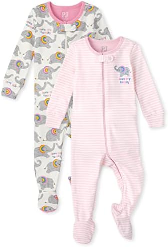 A Criança Infantil Baby Toddler Girls Snug Fit algodão Zip-Front Pijama com pé, Família