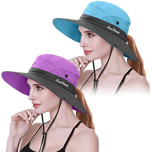 Iyebrao 2 pacote de pacote feminino rabo de sol chapéu de sol UV Chapéus de balde dobrável largo vasa de