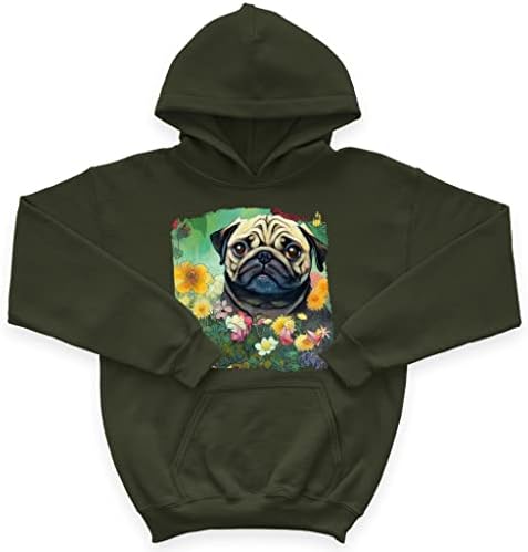 Pug Dog Face Kids 'Fonge Fleece Hoodie - Floral Kids' Hoodie - Hoodie impresso para crianças