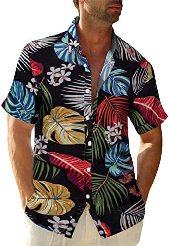 Camisa havaiana de Zdfer para homens Button Floral Impresso Down camisetas de manga curta Fit Fit Summer
