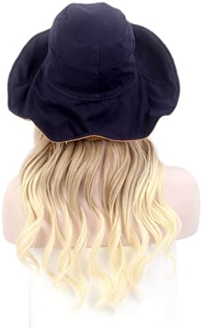 Scdzs Ladies Hair Hat Hat One Black Shade Fisherman Hat Wig Plus Hat Hat Long Curly Gold Wig