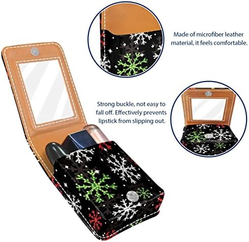 Christmas Colorful Snowflake Bolsa de batom com suporte de batom de espelho para mini bolsa de cosmética