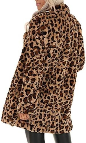 Pocket Pocket Pocket Fuzzy, de leopardo feminino, o grande desmantelamento de capa longa de casaco comprido