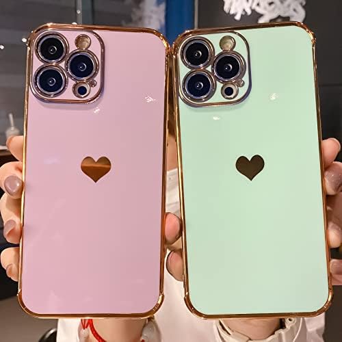 NIUFOEY Compatível com o iPhone 13 Pro Max Case com proteção contra a câmera, Luxury Plating Love Heart