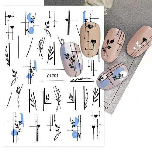 Rtkhfze 8 folhas Flores Folhas Nail Art Stickers Spring Daisy Decals de unhas abstrato French Line