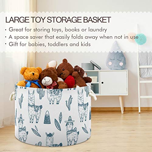 Grande cesta de armazenamento redondo - Cute Alpacas Canvas Toy Storage Box Storage Storage Bin for
