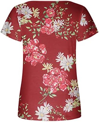 Camiseta feminina manga curta colher de pescoço algodão floral lounge gráfico top shirt para senhoras