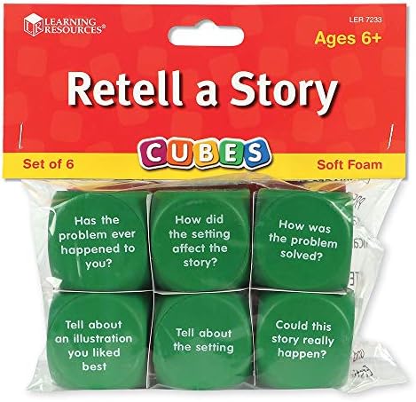 Recursos de aprendizado recontam uma história cubos, 6 cubos de espuma, compreensão de leitura e audição, conjunto