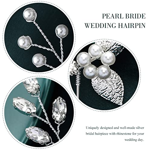 Asooll Pearl Bride Wedding Hair pinos de folhas prateadas