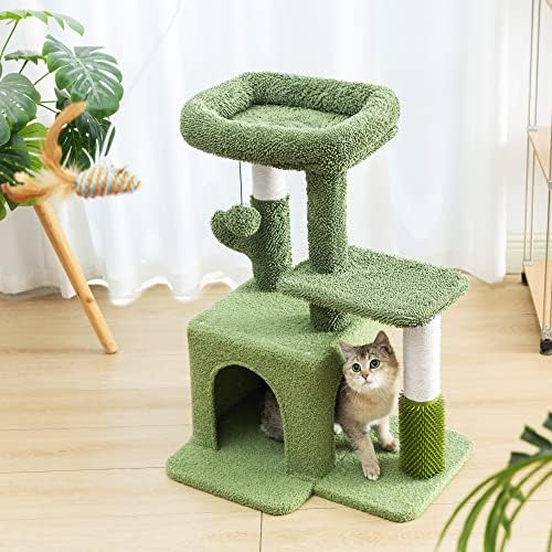 Árvore de gatos pesofer, pequeno condomínio de gato com sisal riscando postagem e massagem pós -verde