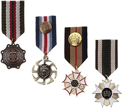 Medalha de metal geométrica de 4pcs Retro Crown Medalha Medalha Broche Medalha Patriota Mens de Brocismo