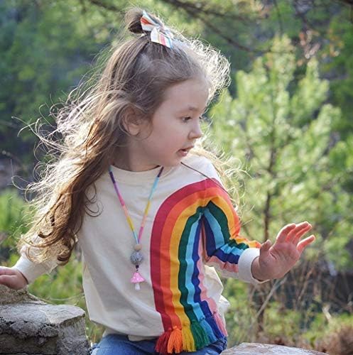 Criança criança menino menino de manga comprida borla arco -íris sweatshirt camiseta casual tops de pulôver