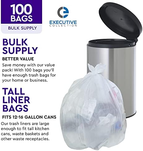 Sacos de lixo de 12 a 16 galões - 100 contagem - 24 x 33 Sacos de lixo de plástico transparente de altura latas
