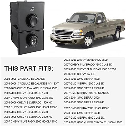 RLP Cargo e interruptor de lâmpada de nevoeiro compatível com 2003-2006 Cadillac Escalade Chevy Silverado 1500 2500
