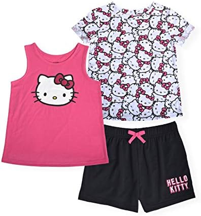 Hello Kitty Girls de 3 peças camiseta impressa camiseta da moda Tampo e ativo de roupas de verão