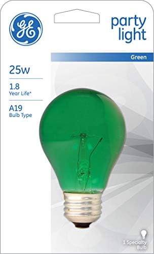 Lâmpada de festa incandescente em geral, lâmpada A19, 25 watts, lâmpada verde, base média, 1