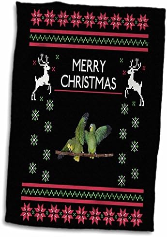3drose Parrot Bird com veado e feliz natal natal - toalhas
