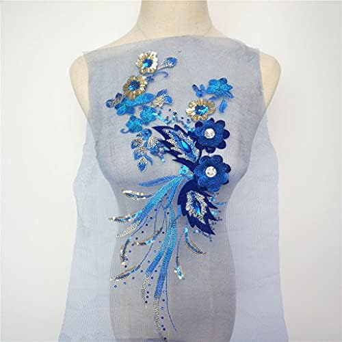 Twdyc 40cm lantejous azuis 3d Flores Trassel Encontras de renda de shinestone costura em remendos
